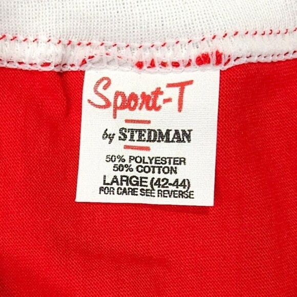 Vintage MEL Long Beach T Shirt Mens Size Large Red 80s Ringer Tee Made In USA - Picture 6 of 7